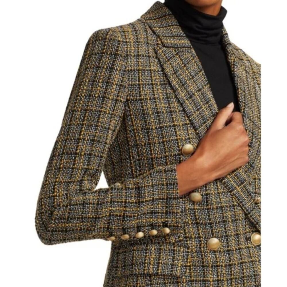 L'Agence Kenzie Blazer Double Breasted Tweed Jacket Coat Gold Buttons Black US 6 - Picture 11 of 16